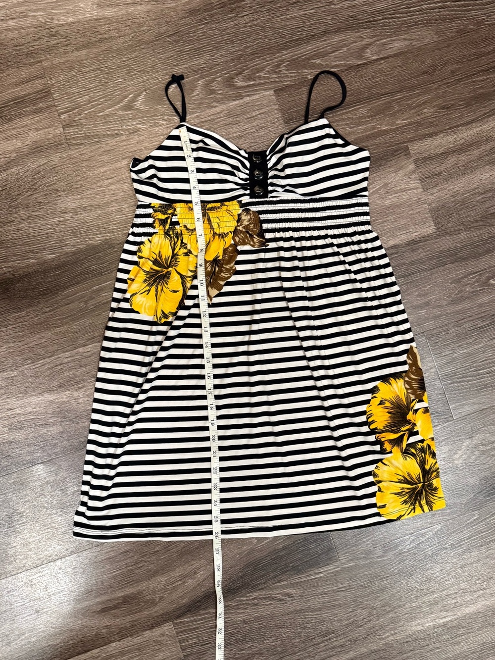 Black & White Striped Sundress with Yellow Floral Accents